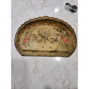 Antique Tin Litho Crumb Tray Cat Design Home Decor Kitchen Metal Crumb Catcher